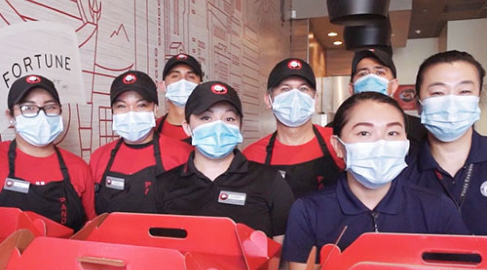 Panda Associates carrying boxes