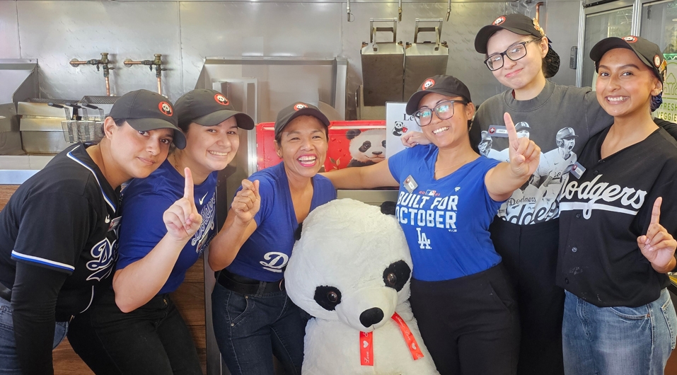 Panda Express Team Wearing Dodgers Shirts